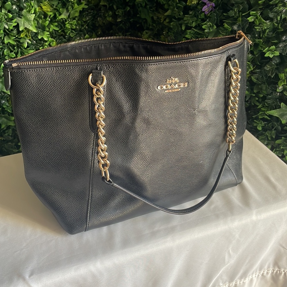 Coach black gold chain tote